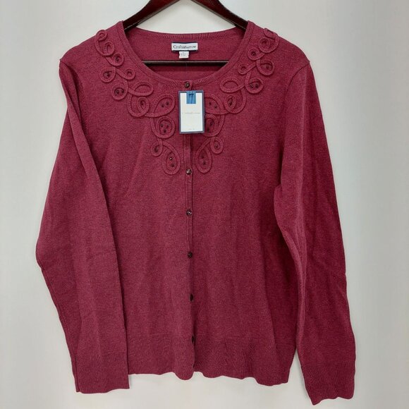 croft & barrow Sweaters - Croft & Barrow Women's XL Cardigan Wine Red Pima Cotton Embellished Neckline NWT